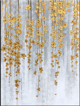  dorada Decoraci%C3%B3n Paredes - Flores doradas naturalmente caídas de Palette Knife arte de pared minimalismo